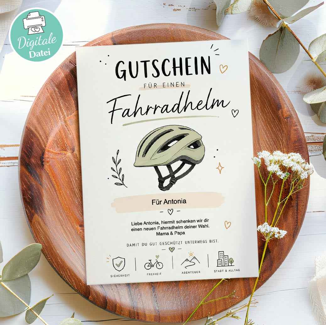 Gutschein Fahrradhelm ❤️ PDF Vorlage zum Ausdrucken – Herzensprojekt Manufaktur