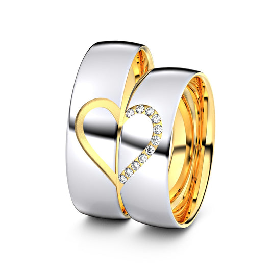Eheringe selbst gestalten: bicolor Ringpaar aus Weißgold und Gelbgold von VONJACOB