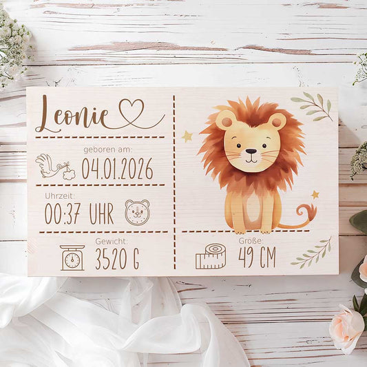 Personalisierte Erinnerungsbox zur Geburt aus Holz mit Lasergravur
