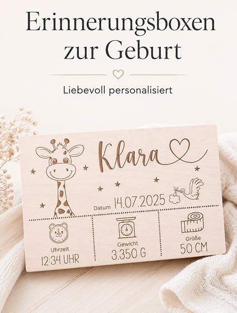 Personalisierte Erinnerungsbox aus Holz mit Namensgravur – Erinnerungskiste zur Geburt