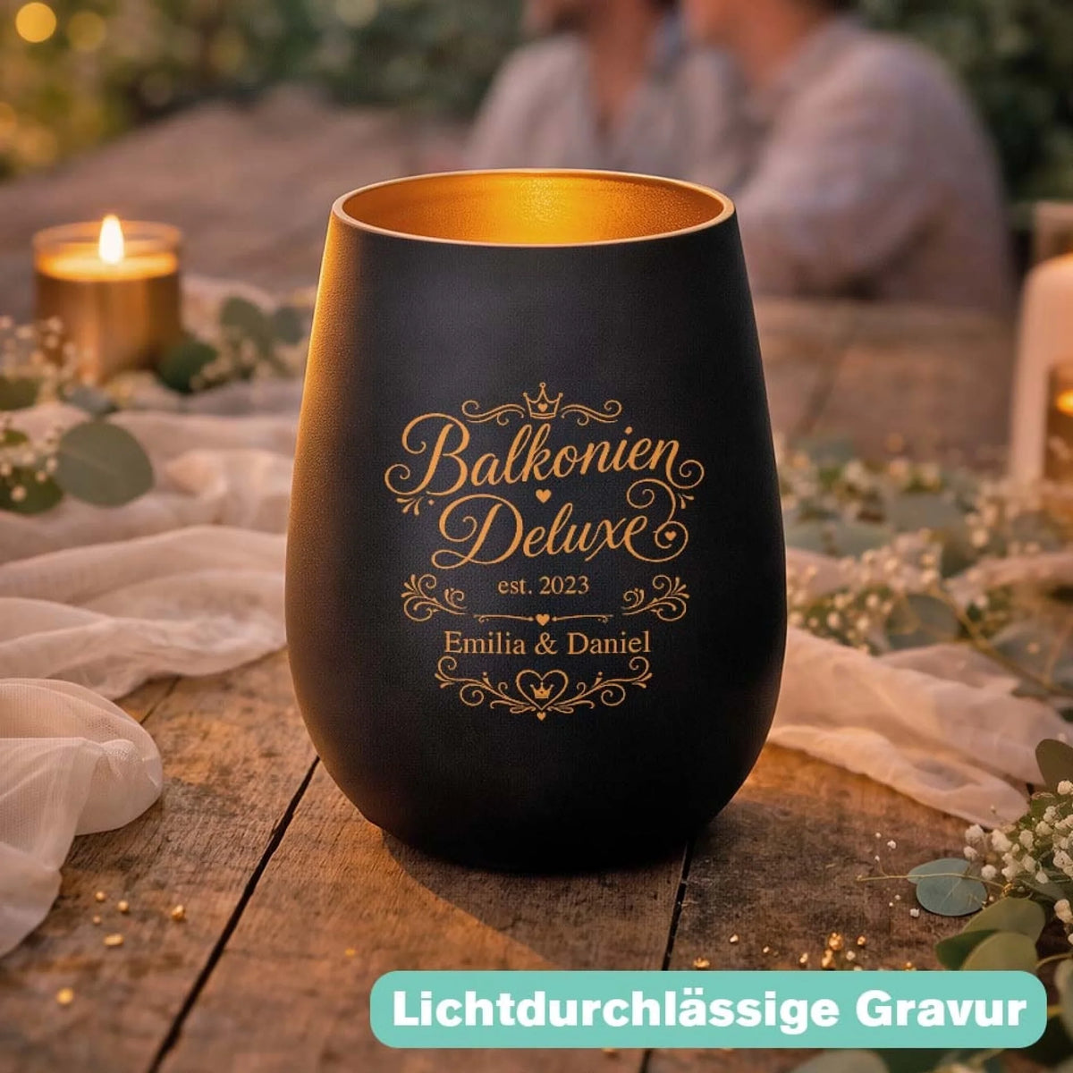 Windlicht Balkon ❤️ Personalisiertes Windlicht mit leuchtender Gravur – Herzensprojekt Manufaktur