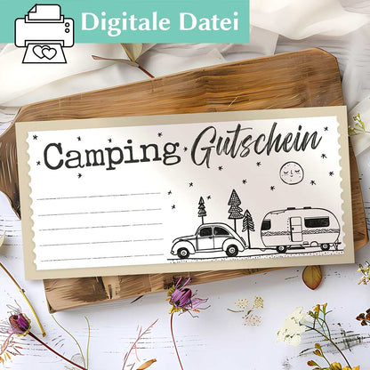 Camping Gutschein Vorlage – Digitaler Camping-Gutschein zum Ausdrucken & Verschenken – Herzensprojekt Manufaktur