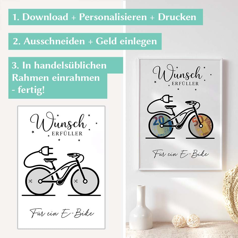 E Bike Gutschein ❤️ Kreatives Geldgeschenk zum Download als PDF – Herzensprojekt Manufaktur
