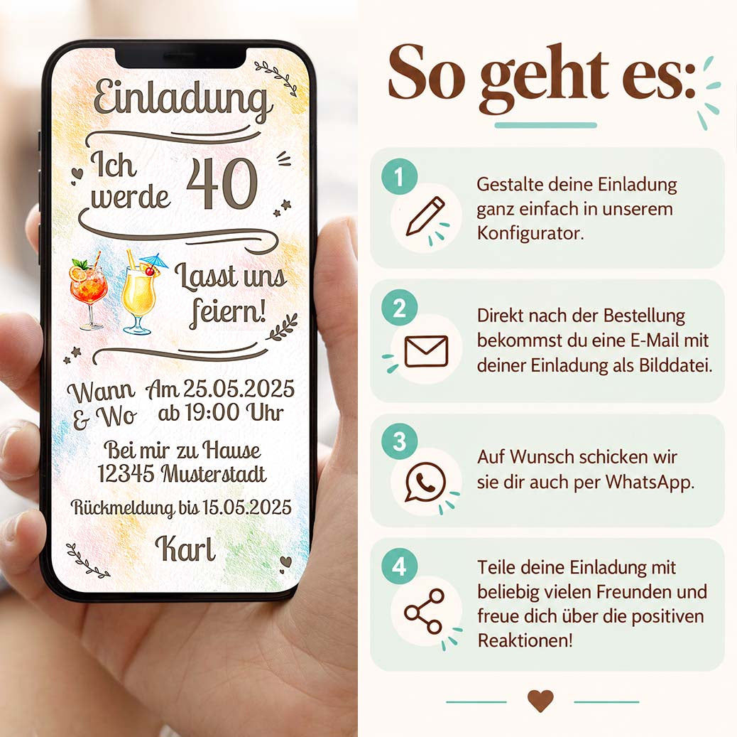 Einladung Cocktailparty WhatsApp Herzensprojekt Manufaktur