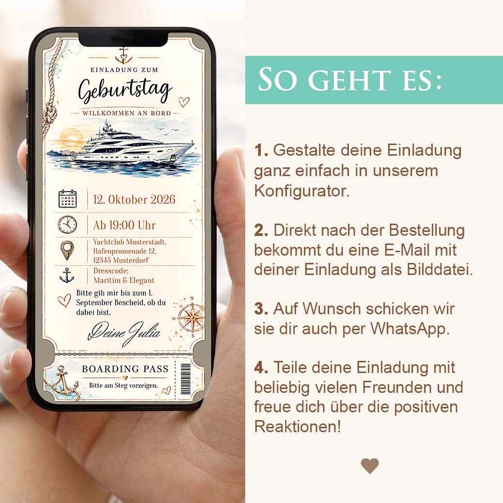 Einladung Geburtstag Bordkarte Herzensprojekt Manufaktur