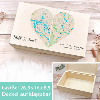 Fernbeziehung Geschenk Box in 26,5 x 16 x 8,5 cm mit aufklappbarem Deckel, Innenansicht
