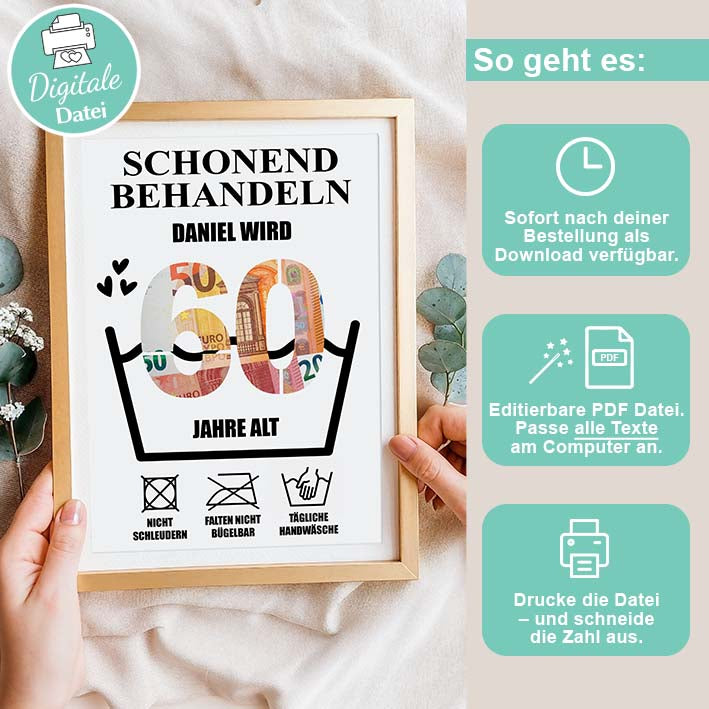Geldgeschenk 60ster - Editierbar Herzensprojekt Manufaktur