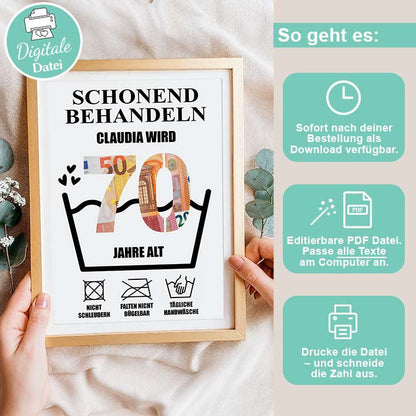 Geldgeschenk 70ster - Editierbar Herzensprojekt Manufaktur