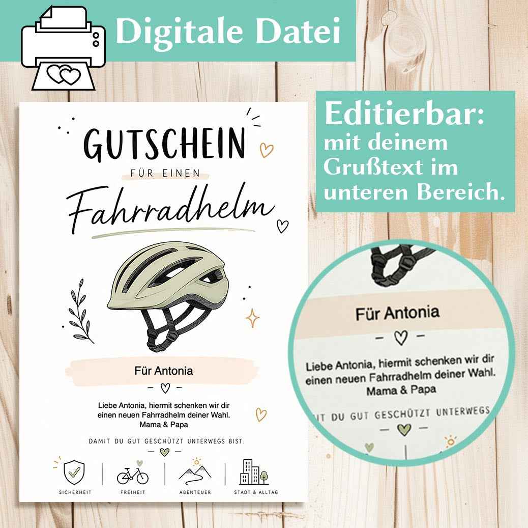 Gutschein Fahrradhelm ❤️ PDF Vorlage zum Ausdrucken – Herzensprojekt Manufaktur