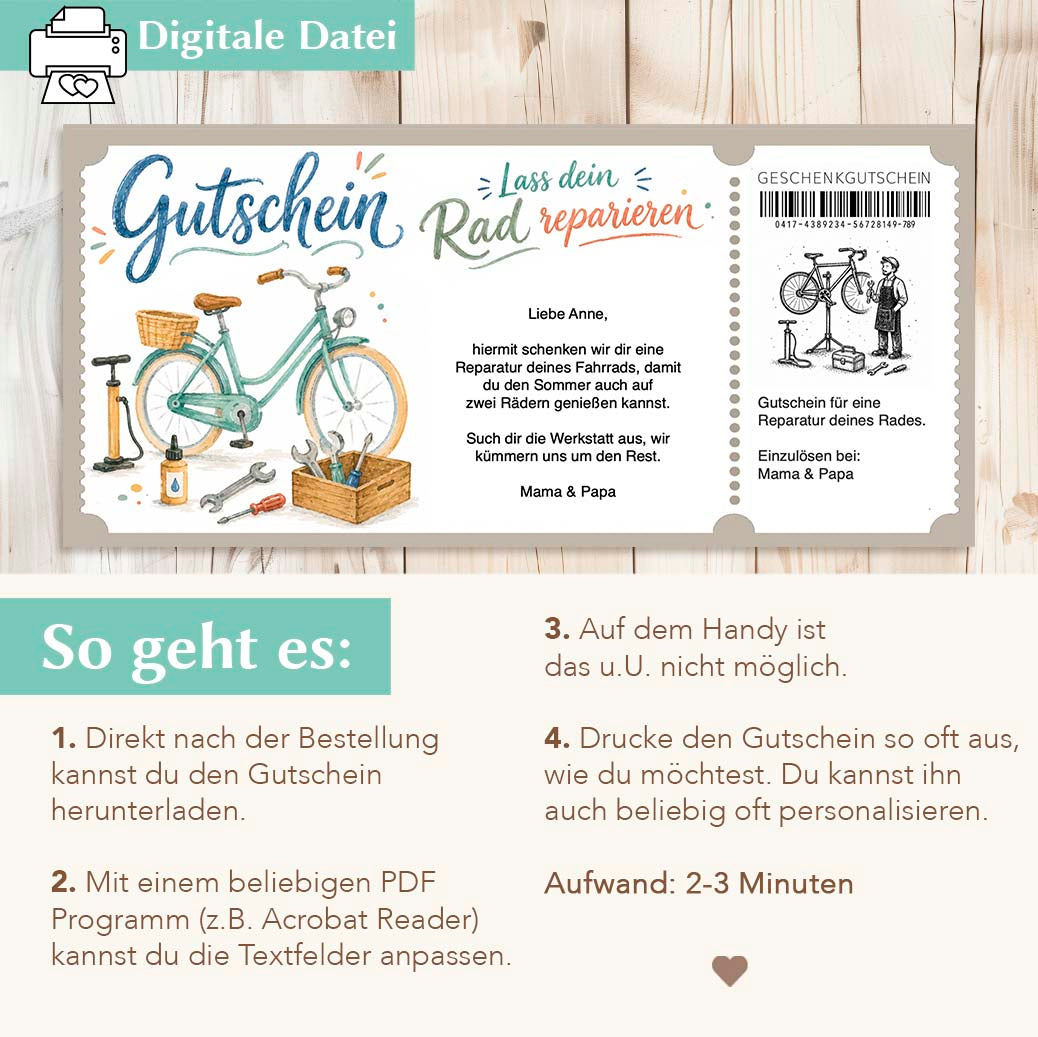 Gutschein Rad Reparatur Herzensprojekt Manufaktur