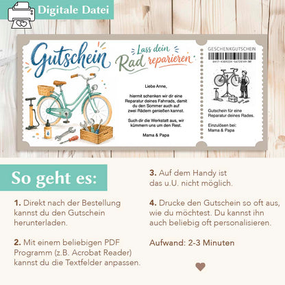 Gutschein Rad Reparatur Herzensprojekt Manufaktur