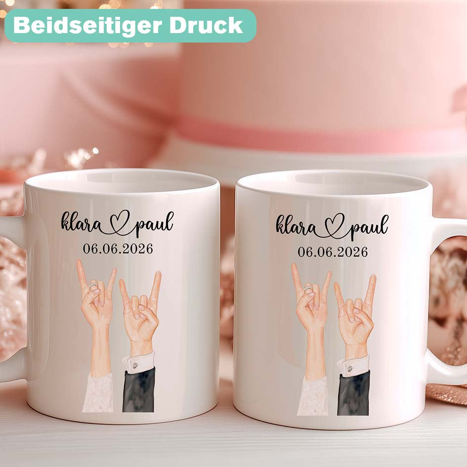 Lustig zur Hochzeit: Personalisierte Tasse für das Brautpaar mit Namen – Herzensprojekt Manufaktur