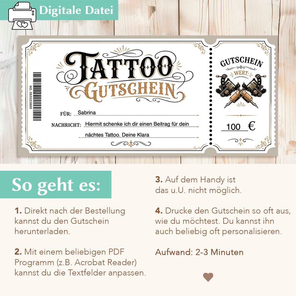 Tattoo Gutschein Vorlage Herzensprojekt Manufaktur