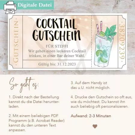 Cocktail Gutschein PDF