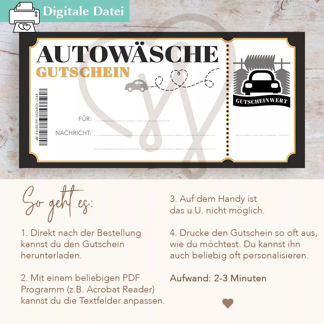 Autowäsche Gutschein PDF