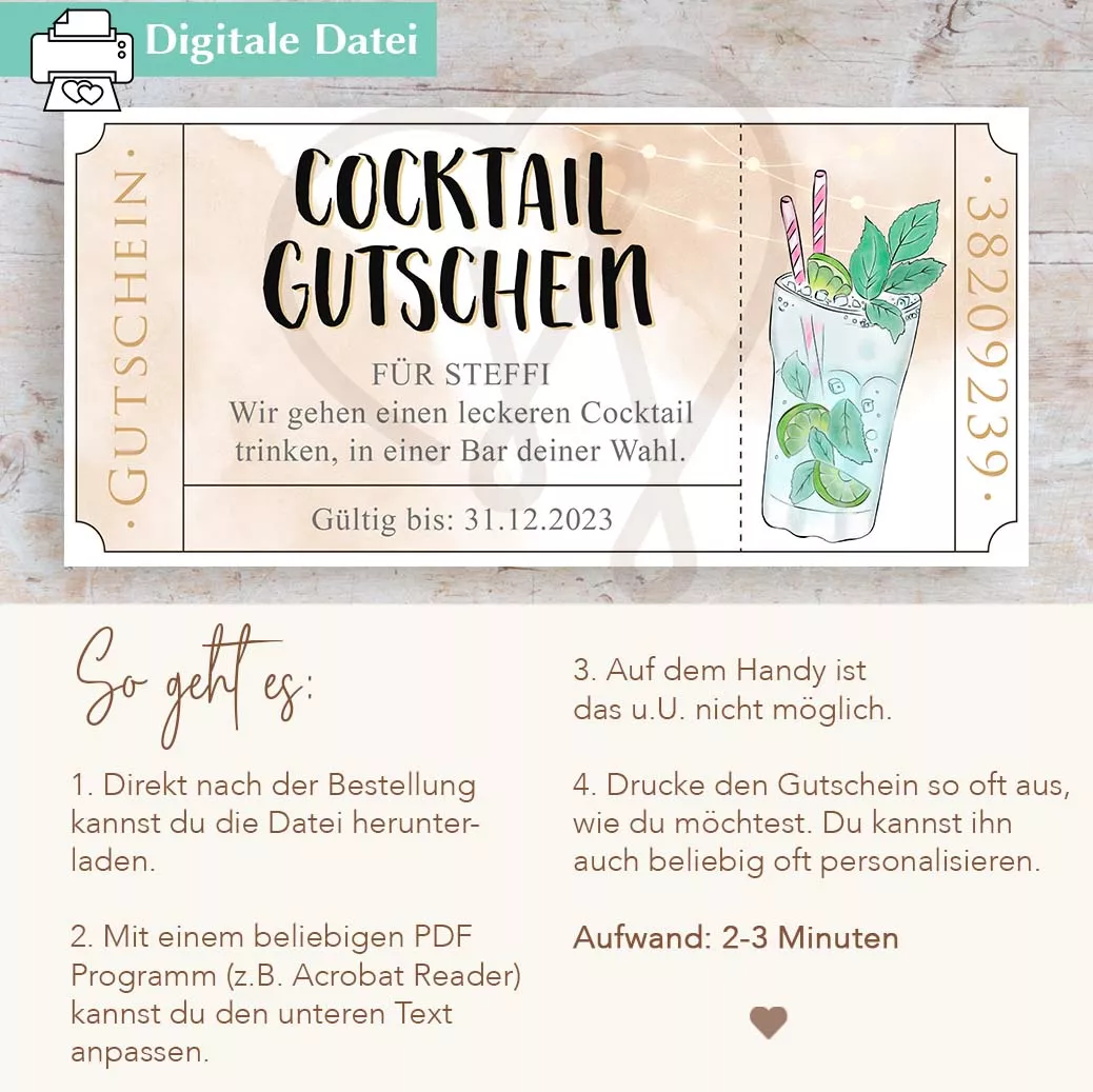 Cocktail Gutschein Vorlage