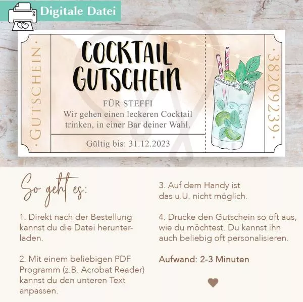 Cocktail Gutschein PDF